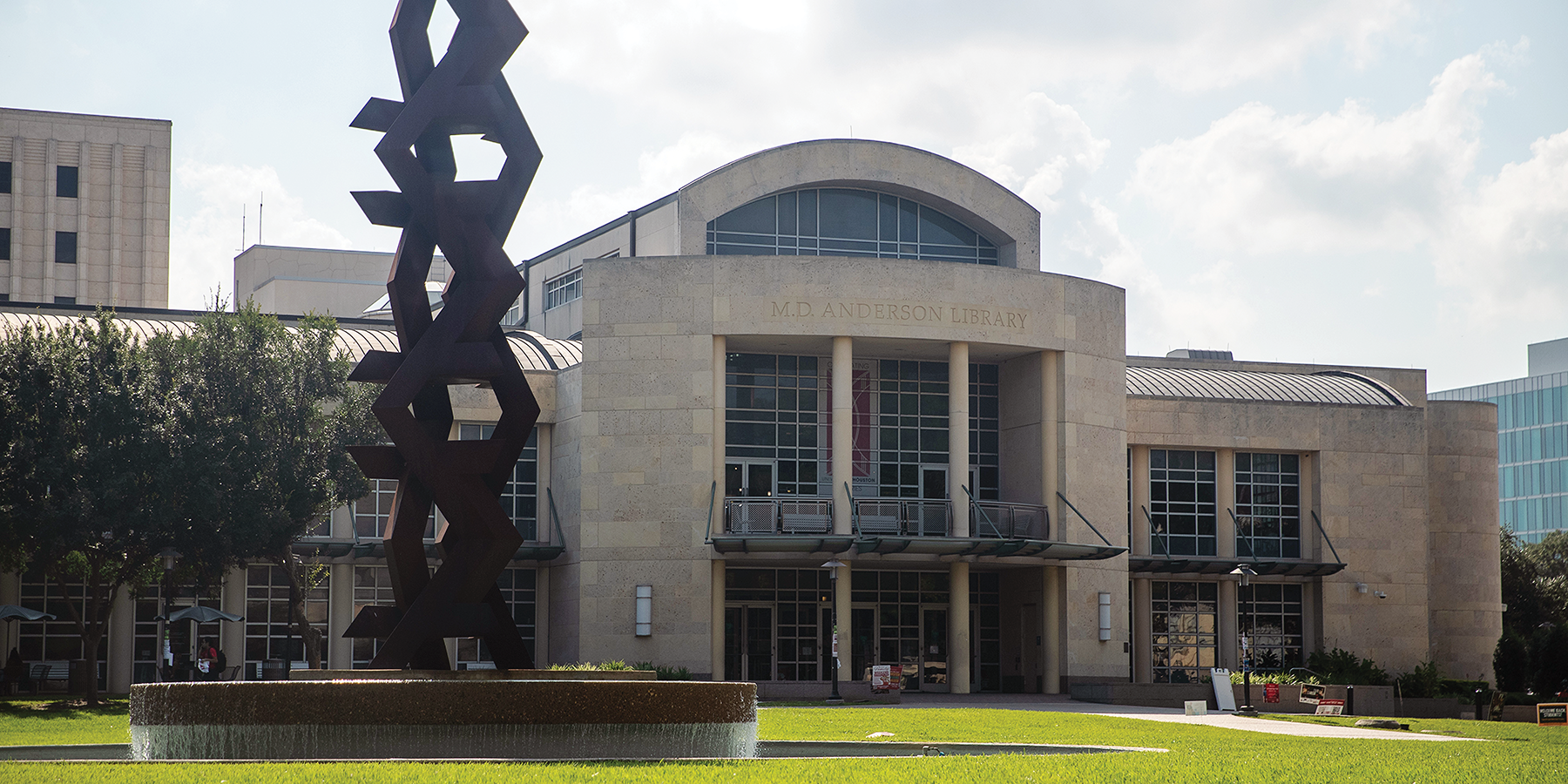 photo of the exterior of MD Anderson Library from Butler Plaza