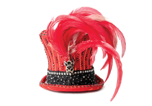 Tommy Tune's pink top hat embellished with pink feathers and rhinestones