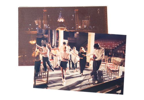Photographs of Tommy Tune on stage during dance rehearsals