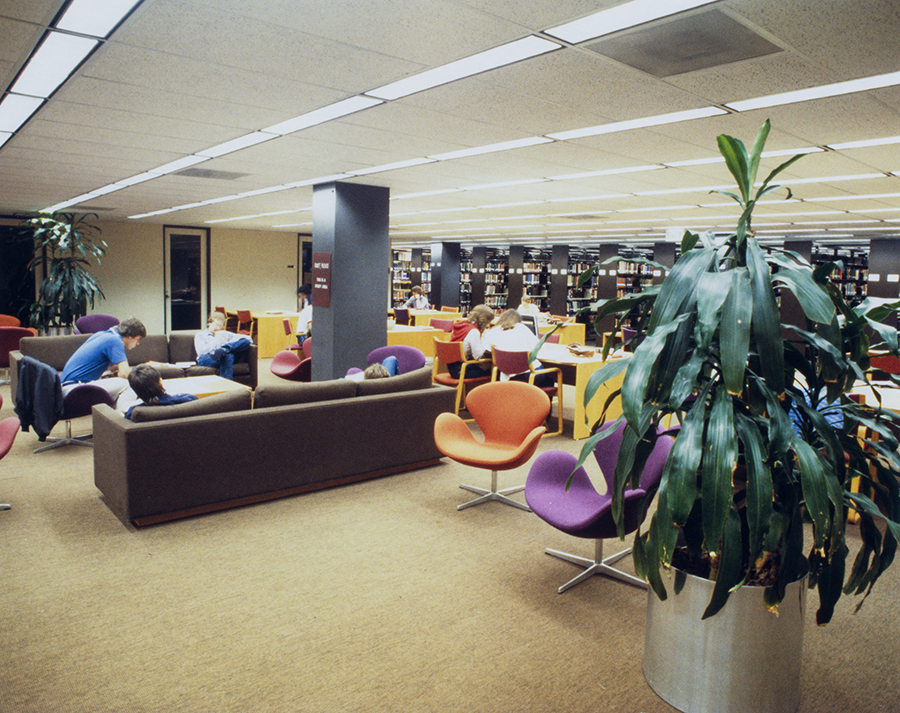 students lounging in the John H. Freeman Wing, a.k.a, the brown wing