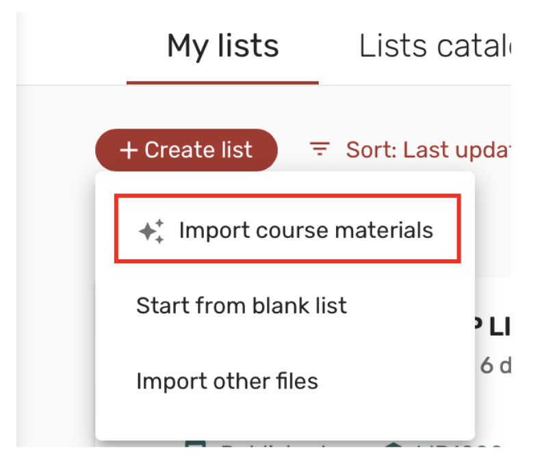 Selecting the Import Course Materials option