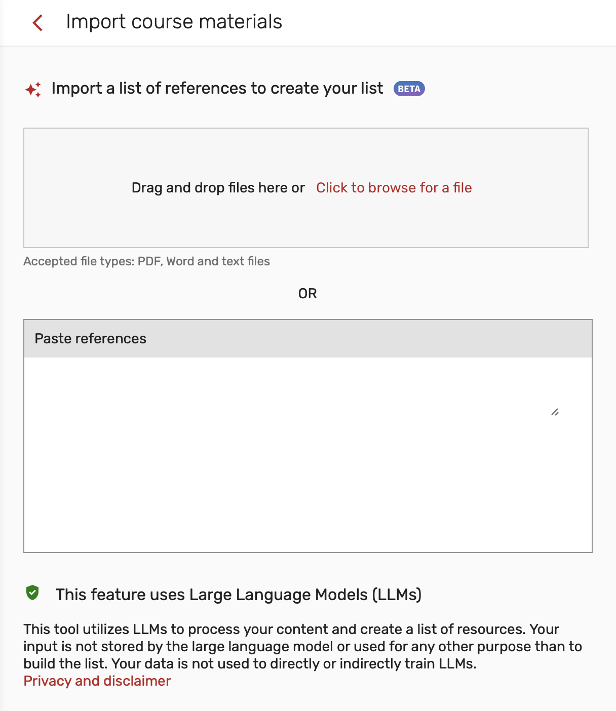 The AI syllabus upload screen