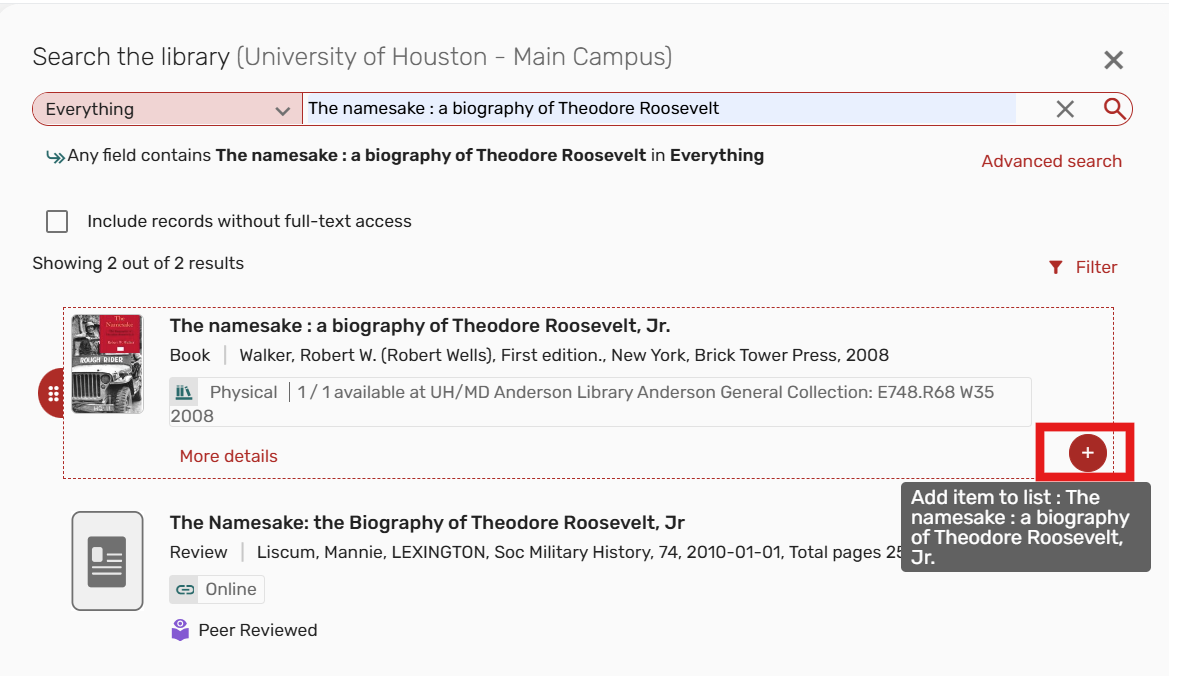Selecting the citation to add