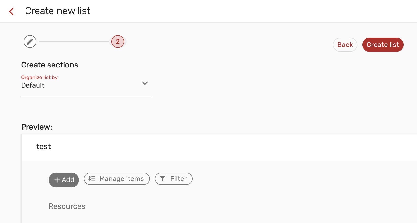 The options for creating your initial sections