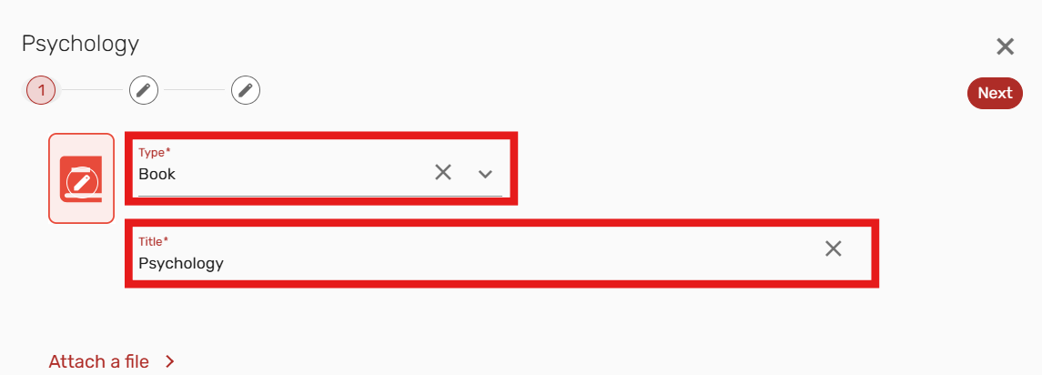 Choosing the format and entering the item title