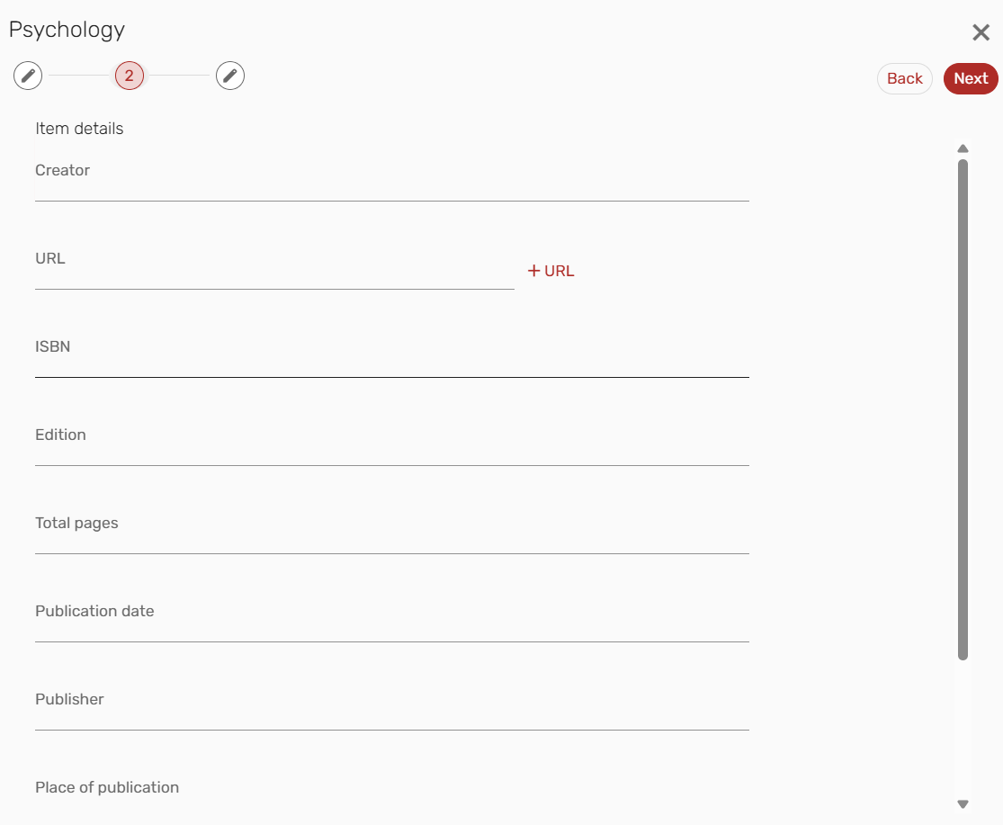 The form with the required information fields