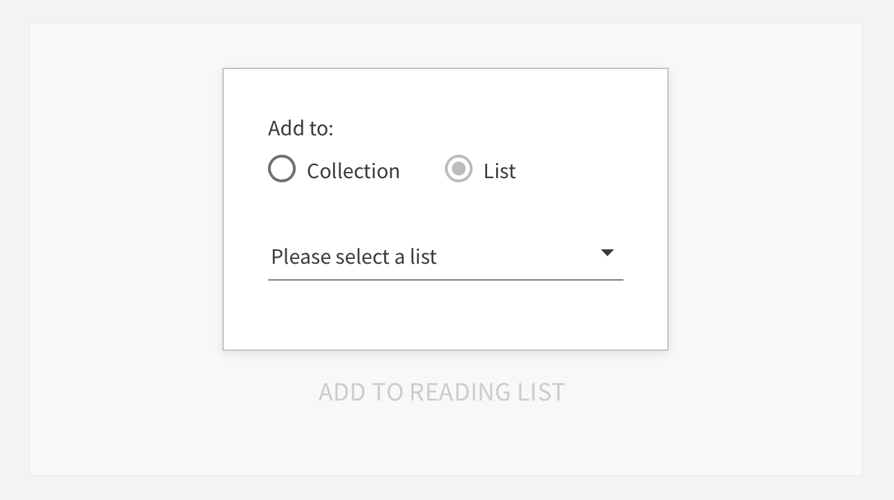The interface for adding to a specific reading list