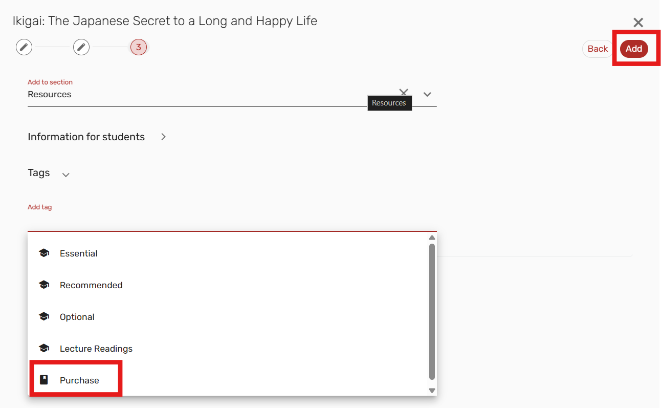 Selecting the Purchase Tag