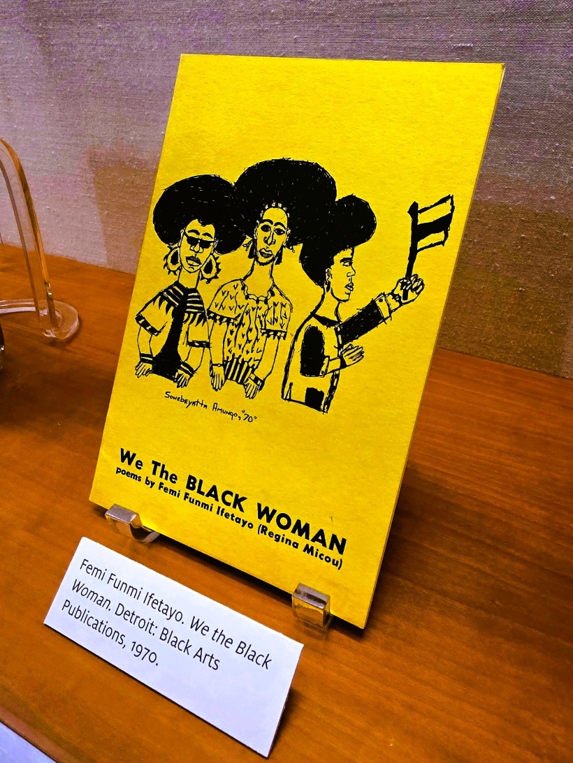 Close up of We the Black Woman selection from Black Ink The Black Arts Movement in Print exhibit at University of Houston Libraries