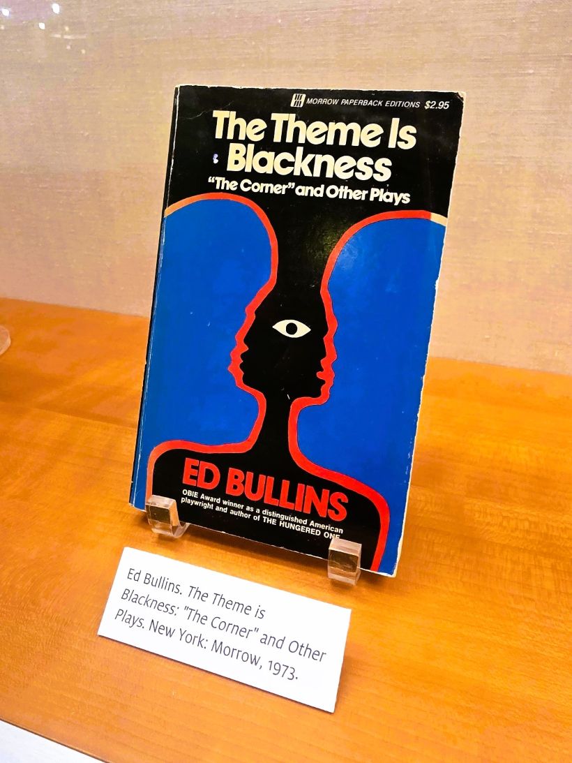 Close up of The Theme is Blackness selection from Black Ink The Black Arts Movement in Print exhibit at University of Houston Libraries