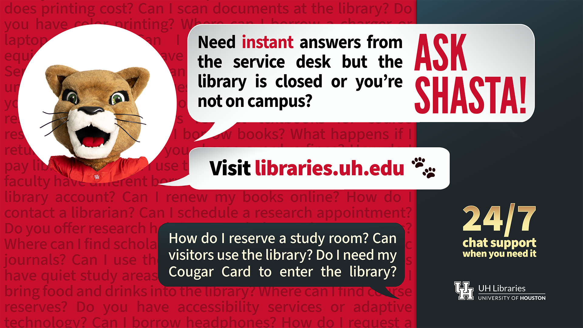 Shasta Chatbot is now available on the UH Library website